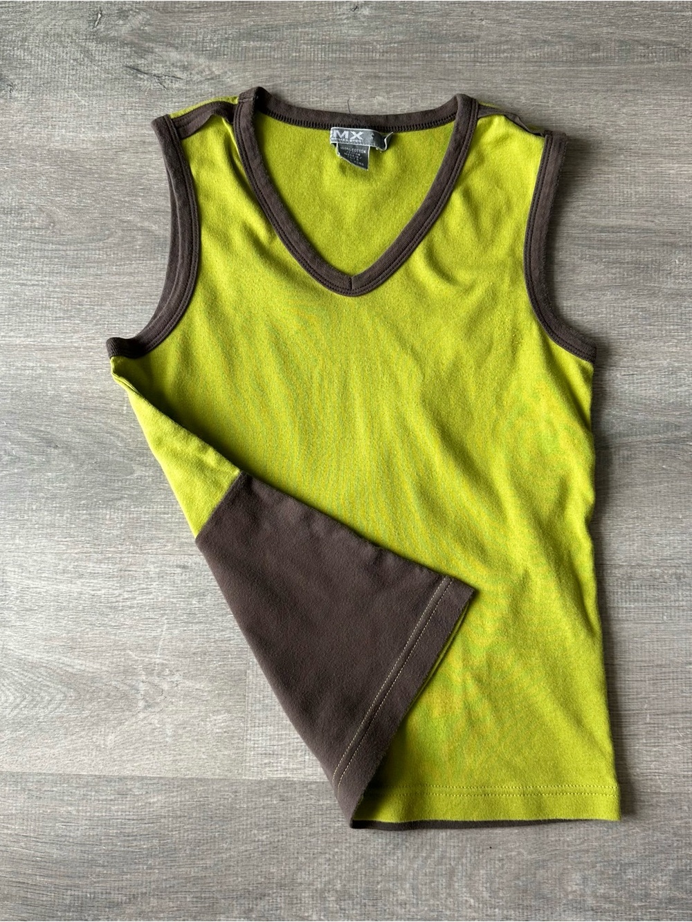 Vintage Y2K CMX Club Monaco Sport Lime & Brown Cotton Tank Top made in HK